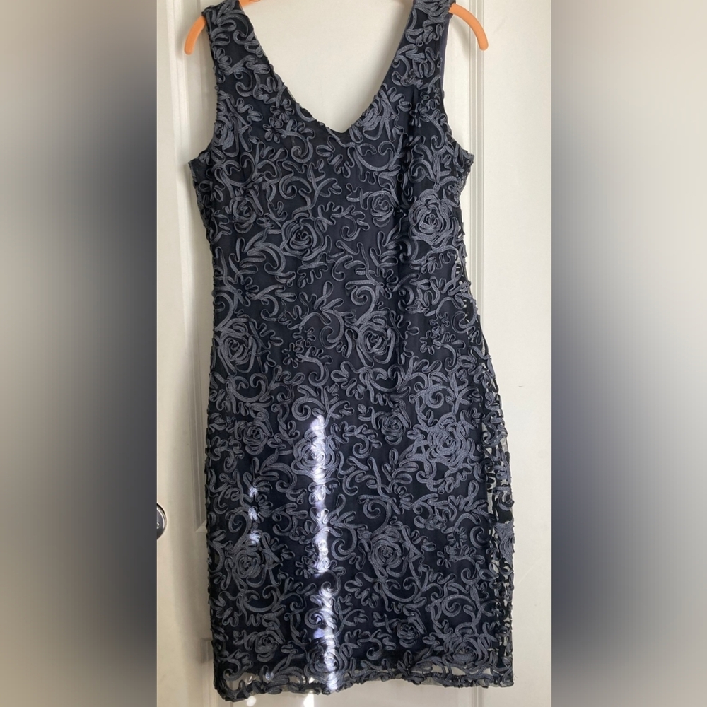 MARINA Black and Gray Floral Mini Dress